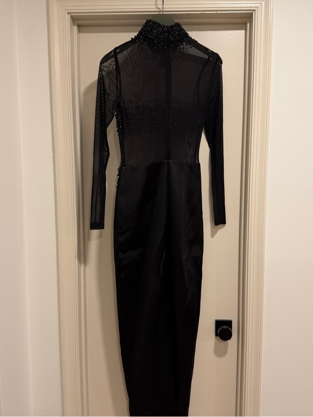 Sau Lee Po Gown Black Sheer Beaded Long Sleeve Dress Size 2 NEW! New With tags! - Picture 8 of 13
